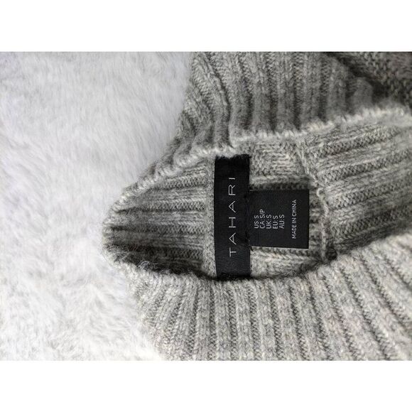 Tahari Woman's Heather Gray Cable Knit‎ Maxi Sweater Dress Mock Neck sz S Small - Picture 3 of 9